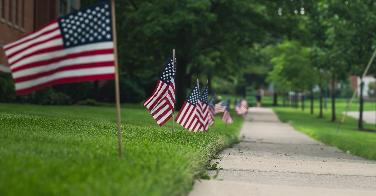 American flags lining a walkway